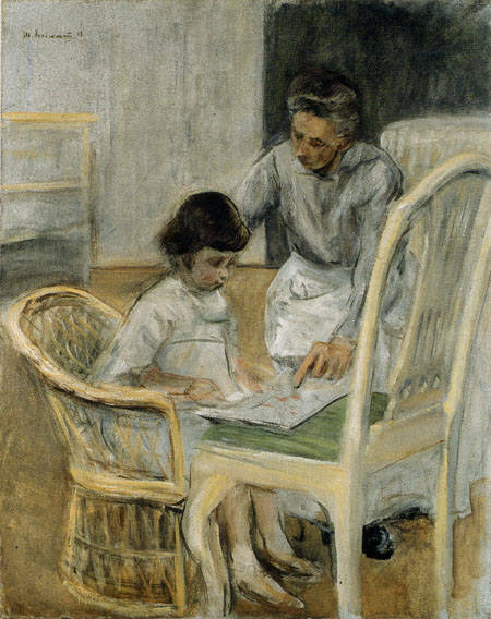 Die Enkelin des Künstlers mit ihrem Kindermädchen von Max Liebermann