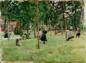 Spielende Kinder im Park. 1882