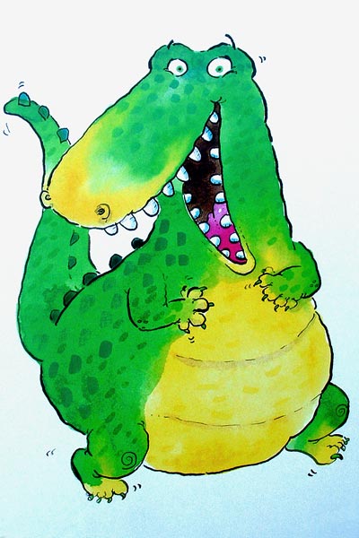 Happy Crocodile (w/c & ink on paper)  von Maylee  Christie
