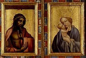 Christus als Schmerzensmann und Maria mit dem Kind. Diptychon von Meister (Böhmischer)