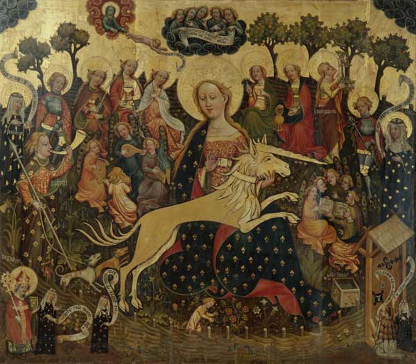 Mitteltafel des Altars mit Maria und dem Einhorn von Meister des Erfurter Einhornaltars