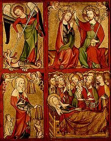 Re Flügel eines Altars aus Altenberg: Michael, Krönung Mariae, Elisabeth, Tod Mariae von Meister (Mittelrheinischer)