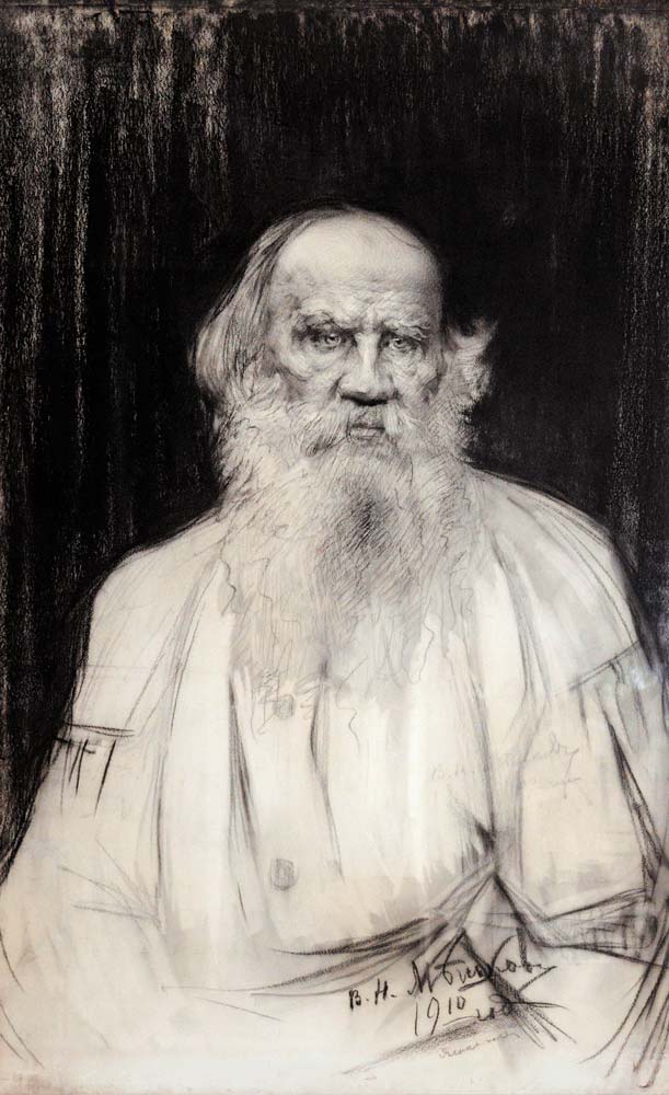 Porträt von Schriftsteller Graf Lew Nikolajewitsch Tolstoi (1828-1910) von Wassilij Nikititsch Meschkow