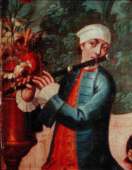 A Flautist, detail from a screen von Mexican School