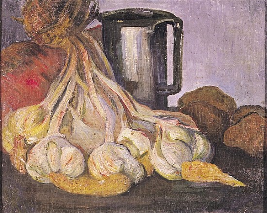 A Bunch of Garlic and a Pewter Tankard von Meyer Isaac de Haan
