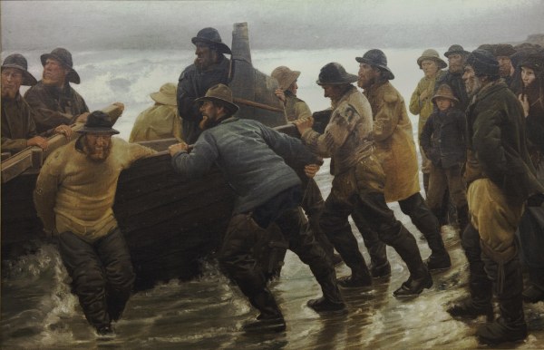 Fischer setzen Boot zu Wasser von Michael Peter Ancher