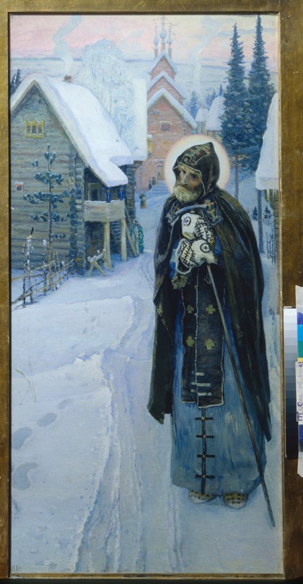 Die Werke des Heiligen Sergius (Triptychon, rechter Teil) von Michail Wassiljew. Nesterow