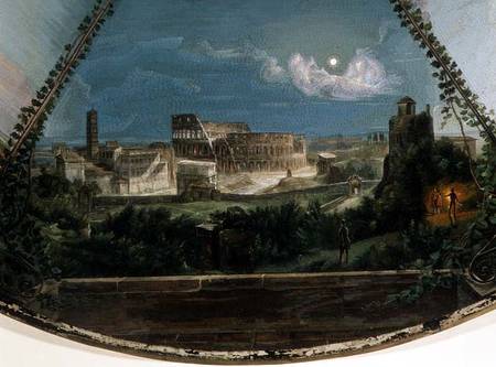 Midnight at the Flavian Amphitheatre, detail from a tabletop depicting Days in Rome von Michelangelo  Barberi