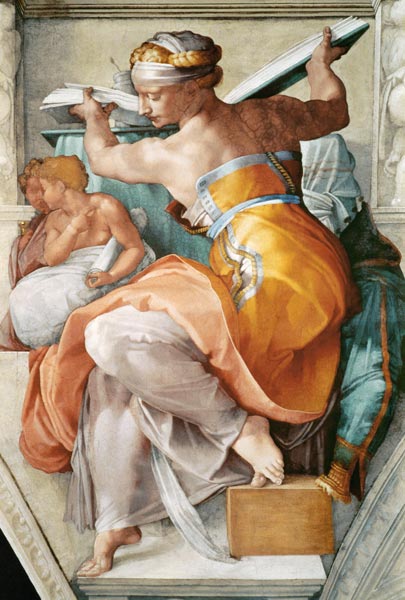 Libysche Sibylle, Ausschnitt Sixtinische Kapelle (Aufnahme nach der Restaurierung) von Michelangelo (Buonarroti)