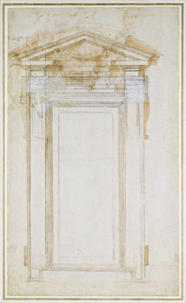 Study of a window with triangular gable, c.1546 (black chalk, wash, pen & ink on paper) von Michelangelo (Buonarroti)