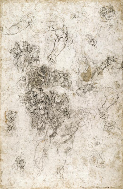 Study of figures for ''The Last Judgement'' with artist''s signature, 1536-41 von Michelangelo (Buonarroti)