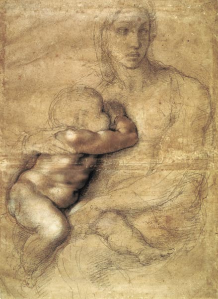 Madonna and child, c.1525 (pencil & red chalk on paper) von Michelangelo (Buonarroti)