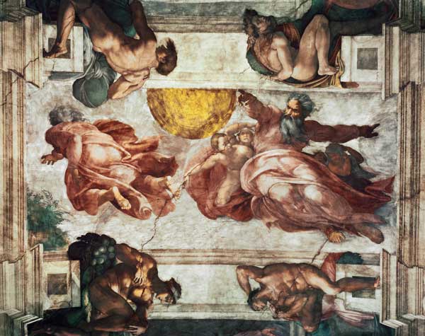 Sistine Chapel Ceiling: Creation of the Sun and Moon, 1508-12 von Michelangelo (Buonarroti)