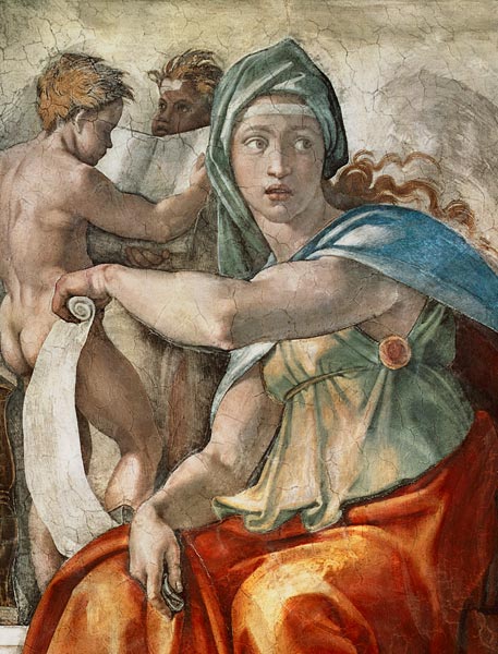 Deckengemälde der Sixtinischen Kapelle: Die Delphische Sybille von Michelangelo (Buonarroti)