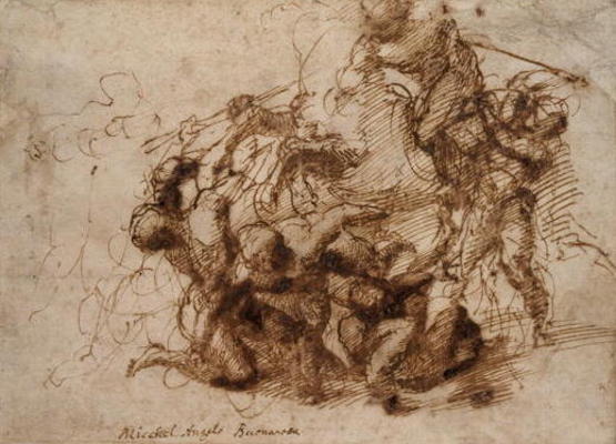 Fight study for the 'Cascina Battle', 1504 (pen & ink on paper) von Michelangelo (Buonarroti)