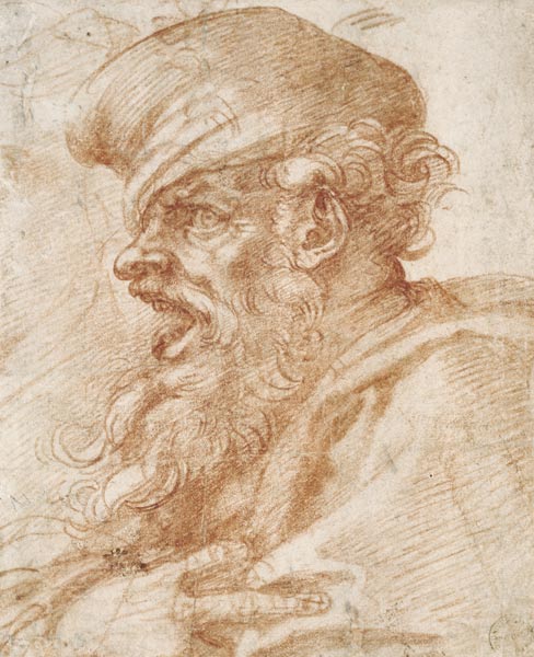 Head of a Bearded Man Shouting von Michelangelo (Buonarroti)