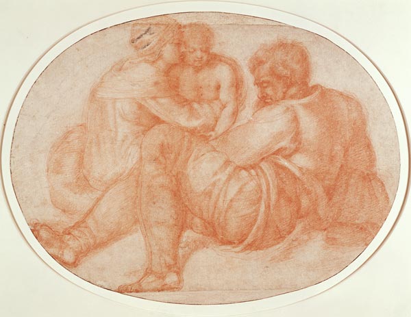 Study of the Holy Family (red chalk) Inv.9/15/539 Recto (W.94) von Michelangelo (Buonarroti)