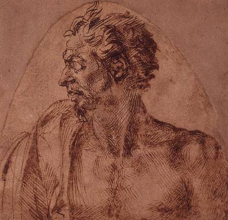Study of Head and Shoulders (ink) Inv.1895/1/15/495/ Recto (W.2) von Michelangelo (Buonarroti)