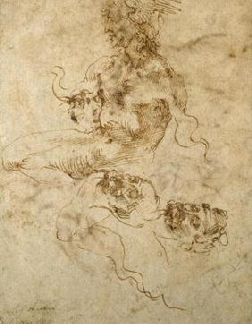 Study of a seated young Man, with head studies, c.1502 (pen & ink on paper) 18th