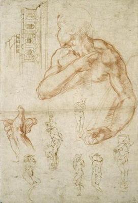 Study of the Assisting Figure of the Libyan Sibyl, c.1512 (red chalk & pen on paper) 1598