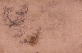 W.60 Sketch of a male head, in two positions cil on