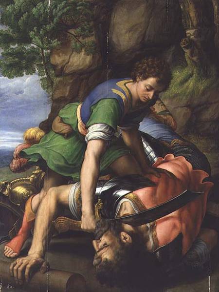 David beheading Goliath (panel) von Michiel I Coxie