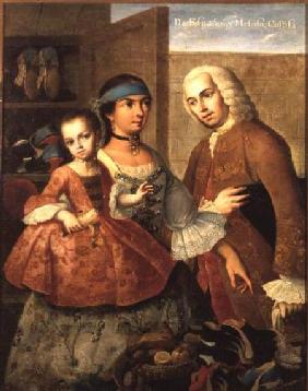 A Spaniard and his Mexican Indian Wife and their Child, from a series on mixed race marriages in Mex