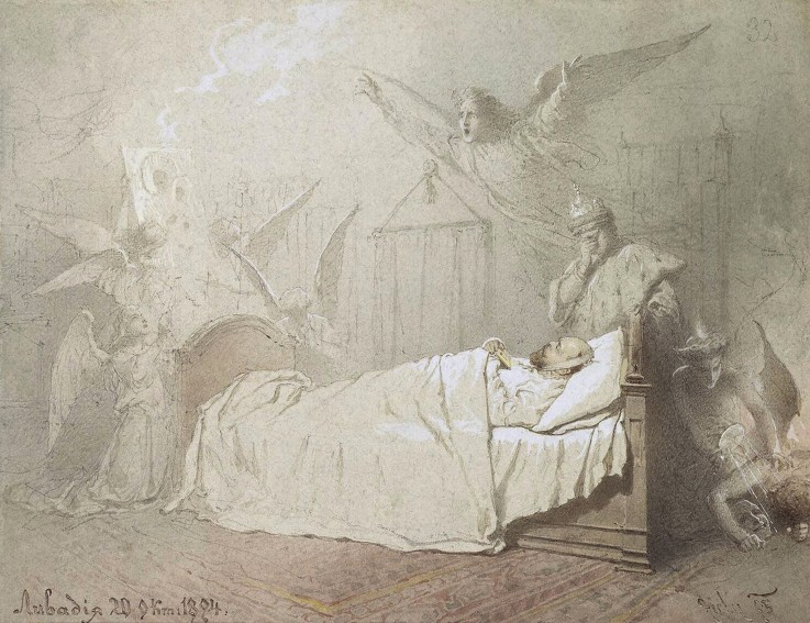 Alexander III. auf dem Sterbebett umringt von Engeln von Mihaly von Zichy