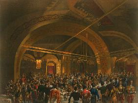Krönungsbankett für die Gesandten im goldenen Saal des Großen Kremlpalastes 1856