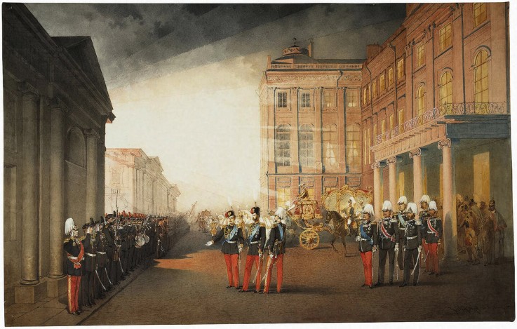 Parade vor dem Anitschkow-Palast am 26. Februar 1870 von Mihaly von Zichy