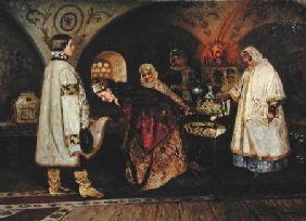 Tsar Alexei Mikhailovich (1629-76) Meeting His Bride, Maria Miloslavasky 1887
