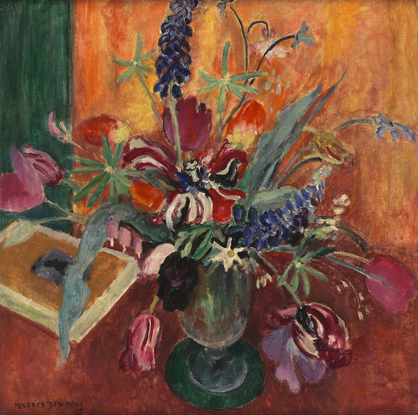 Lupins and tulips, c von Mildred Bendall