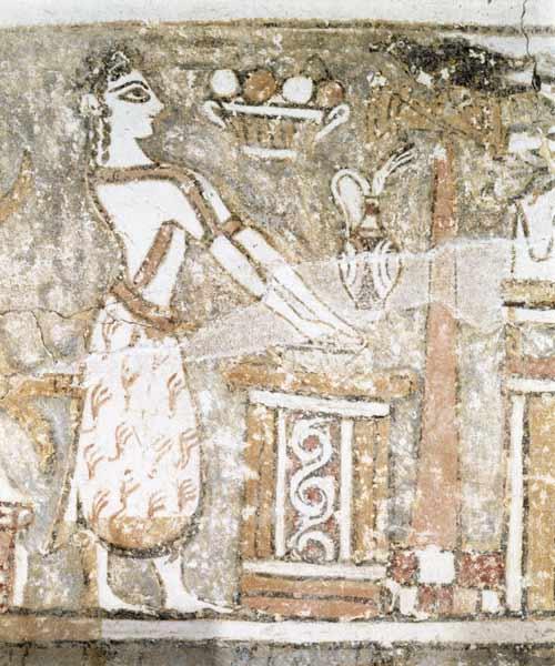 Priestess at an altar, detail from a sarcophagus from a tomb at Ayia Triada, Crete, Late  Period c.1390