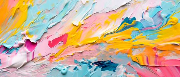 Abstraktes Gemälde mit leuchtenden Farben, abstrakte Acrylkunstwerk im Stil fließender Pinselstriche von Miro May