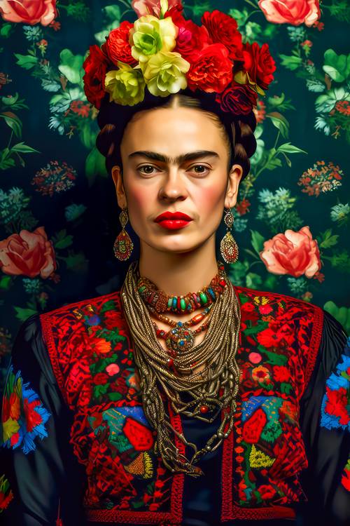 Porträt von Frida Kahlo in einem bunten Kleid  von Miro May
