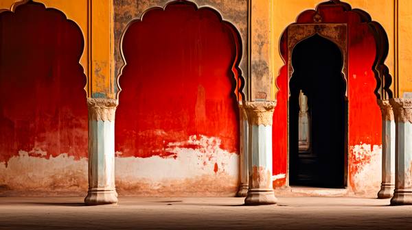 Tempel in Indien. Wunderschöne Arkaden und Säulen Architektur und Farben  von Miro May