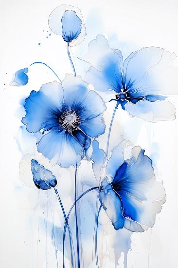 Blaue Aquarell Mohnblume III 2024