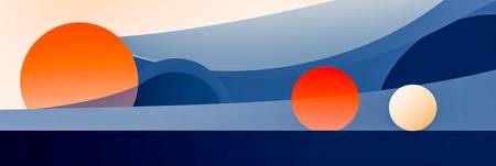 Abstrakte Landschaft aus bunten geometrischen Figuren in blau und orange 2023