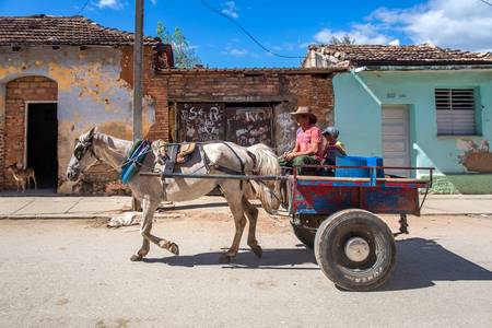 Horse-drawn carriage in Trinidad, Cuba, Street in Kuba 2020