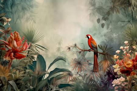 Papagei in tropischen Regenwald. Landschaft mit Papagei, Natur. Tropischer Jungle 2023