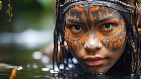 Portrait, Indio Frau im Amazonas Fluss, Brasilien, Menschen. 2023