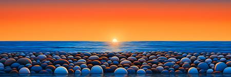 Sonnenuntergang am Meer, Abstrakte, geometrische Landschaft 2023
