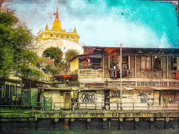 Wat Saket, The Golden Mount, Tempel in Bangkok, Thailand, Fotokunst, Retro, Vintage von Miro May