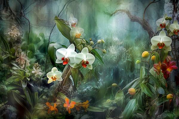Weisse Orchideen, Tropischer Regenwald, Traumhafte Natur, Blumen und Pflanzen von Miro May
