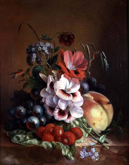 Still life of fruit and flowers von Mme. A. van Ravensway