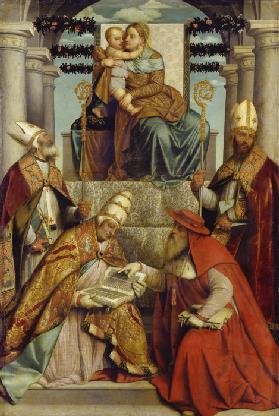 Thronende Madonna mit Kind und den vier lateinischen Kirchenvätern