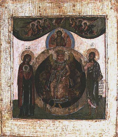 Russian icon of Sophia, The Holy Wisdom, enthroned in the form of a fiery winged angel von Moscow school