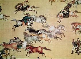 Voyage of Emperor Qianlong (1736-96) detail from a scroll, Qing Dynasty Qing Dynas