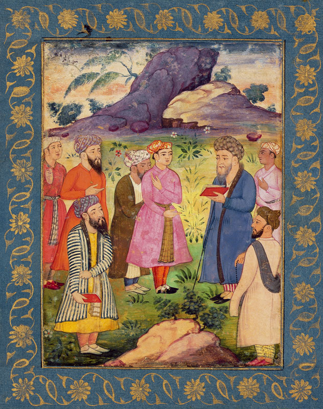 A noble youth with attendants in a landscape, from the Large Clive Album von Mughal School