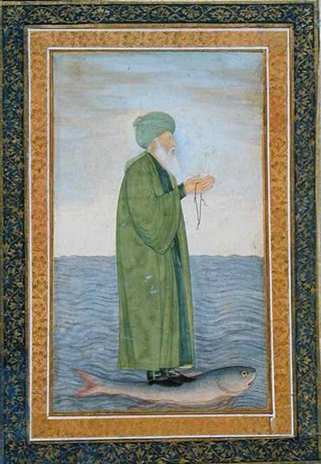 Khawa Khizir Khan riding on a fish, from the Small Clive Album von Mughal School